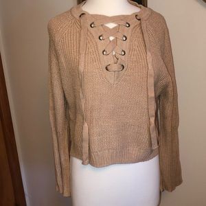 Cute lace up front closure crop sweater